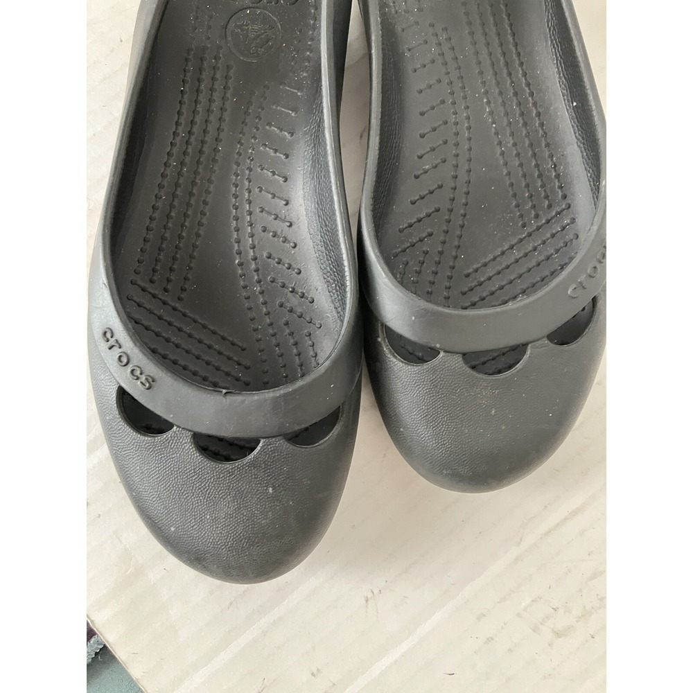 Crocs Shoes Flats Sz‎  7 Black Slip Back Comfort Casual Women - Picture 3 of 13